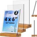 4x6 Inch Acrylic Sign Holder with Wooden Base, Desktop Display Stand (4x6 3Pack)