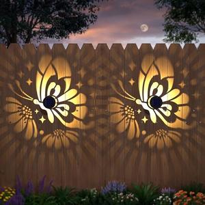 Hapjoy Solar Fence Lights 4 Pack Solar Deck Lamps Outdoor Decorations Powered Step Lights Wall Waterproof LED Warm Decorative Lighting for Garden (Butterfly-Flower, 2)