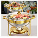 Chafing Dish Buffet Set 2 Pack, 5QT Gold Round Chafing Dishes for Buffet, High Grade Chafers and Buffet Warmers Sets with Glass Lid, Rolled-Edge Food Warmers for Parties, Weddings, Catering