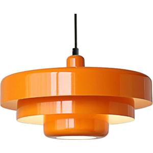 Mid Century Pendant Light Fixtures Orange Ceiling Pendant Lighting 3-Layer Metal Shade Design Vintage Hanging Light Flush Mount Light for Kitchen Island Dining Table Hallway (Orange)