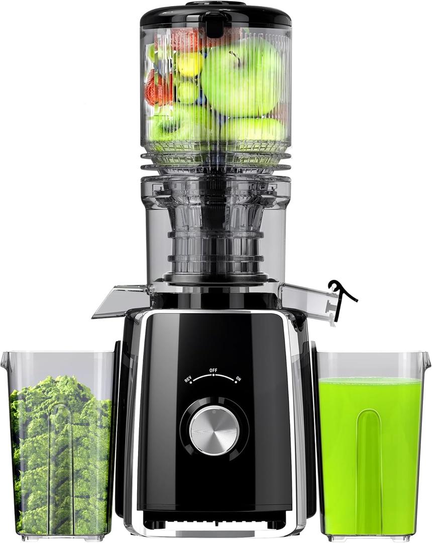 Cold Press Juicer, Slow Masticating with Wide Feed Chute for Whole Fruits & Vegetables | Higher Juice Yield & Nutrient Retention | BPA-Free, 300W Quiet Motor | Easy to Clean Juice Extractor Machine