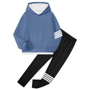 NECIOUS Girls Clothes size 10 12 Girls Fall Outfits Winter Clothes Trendy Stripes Hoodie Tops Leggings Sweatpants 2 Piece Teen Preppy Clothing Sets (Blue)