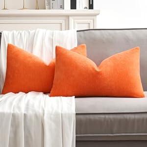MIULEE Pack of 2 Bright Orange Decorative Pillow Covers 12x20 Inch Soft Chenille Couch Throw Pillows Farmhouse Cushion Covers for Home Decor Sofa Bedroom Living Room