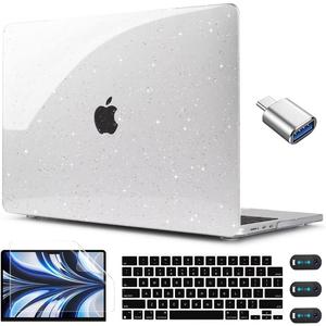 CISSOOK Clear Glitter Star Case for MacBook Air 13.6 inch 2025 2024 2022 Release A3240 A3113 A2681, Glossy Sparkly Hard Shell Case with Keyboard Cover Type C Adapter for MacBook Air 13.6" M2 M3 M4