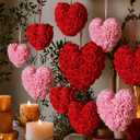 12 Pcs Valentine's Day Decoration Red Rose Heart Ornaments 3.9'' 3.1'' 2.36'' Foam Roses Floral Wreath Pink Red Hanging Decorations for Tree Wife Mom Women Gift Home Wedding Decor