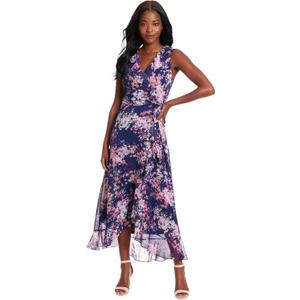London Times Women's Dresses Ruffle V-Neck and Faux Wrap Maxi Dress (10)