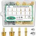 42PCS Brass Hose Barb Fittings Kit 1/4" 5/16" 3/8" 1/2" Barbed Splicer(28Pcs), Barb to NPT Male Thread Adapter(14Pcs) with 70Pcs Hose Clamps for Water Fuel Air Line Connector Fitting