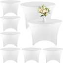 Preboun 8 Pack 48 Inch/ 4 FT Spandex Round Tablecloth Fitted Stretch Tablecloth Elastic Table Cover for Wedding Party Restaurant Banquet Cocktail and Halloween (White)
