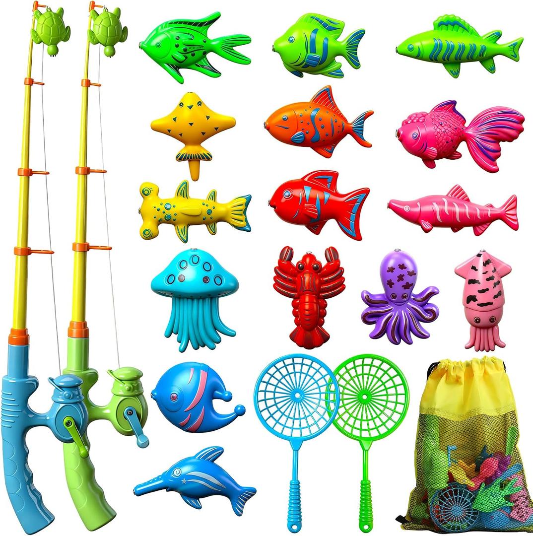 TOY Life 2-Player Magnetic Fishing Game for Kids 3-5 - Toddler Fishing Pole Set with Fish Toys - Bath & Pool Toys - Water Table Accessories - Educational Fishing Toy Rod for Boys Girls