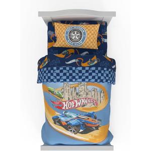 Hot Wheels Race Track 4 Piece Toddler Bed Set  Super Soft & Cozy Reversible Microfiber Comforter and Sheets (Officially Licensed Product) by Franco