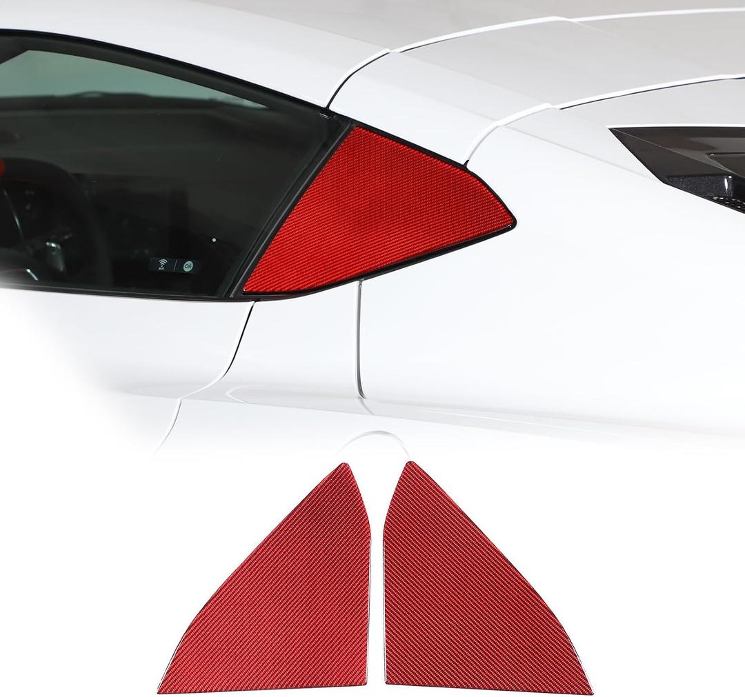 Rear Side Window Louvers Molding Sticker Trim Soft Carbon Fiber 2PCS Compatible with Corvette C8 Stingray 2020-2023 Body Rear Side Triangle Glass Decorative Decals (Red Carbon)