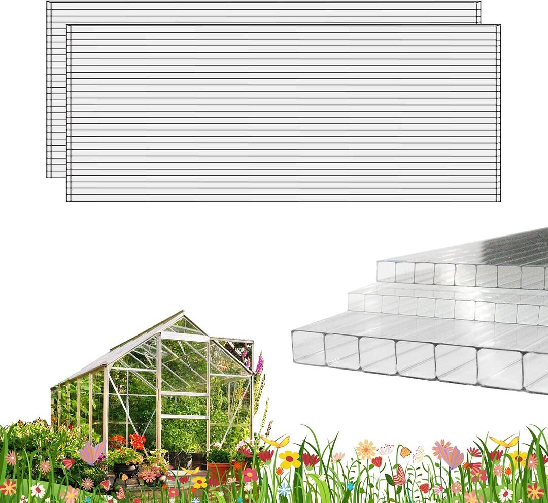 6PCS 4' x 2' x 0.24'' Polycarbonate Greenhouse Panels, Double Layer Polycarbonate Panels, Outdoor Waterproof, UV Protected, Impact Resistance Clear Sheets, for Garden and Greenhouse