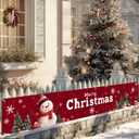 2 x Merry Christmas Banner 118x20 Inches Red Backdrop Snowman Christmas Trees Snowflakes Winter Holiday Scene Indoor Outdoor Party Wall Hanging Festive Photo Background Porch Decoration