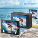 4K Action Camera - Dual Touch Screen, Underwater Sports Camera with WiFi, 170 Wide Angle,Vlogging Sports,Anti-Shake Long Battery Life - Free 64GB MicroSD Card