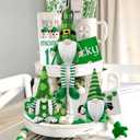 St Patricks Day Gnomes Decor Indoor, 3Pcs St Patricks Day Decorations Gnomes, Shamrock Decorations for Table, Tiered Tray Irish Home Decor Gnome Gifts
