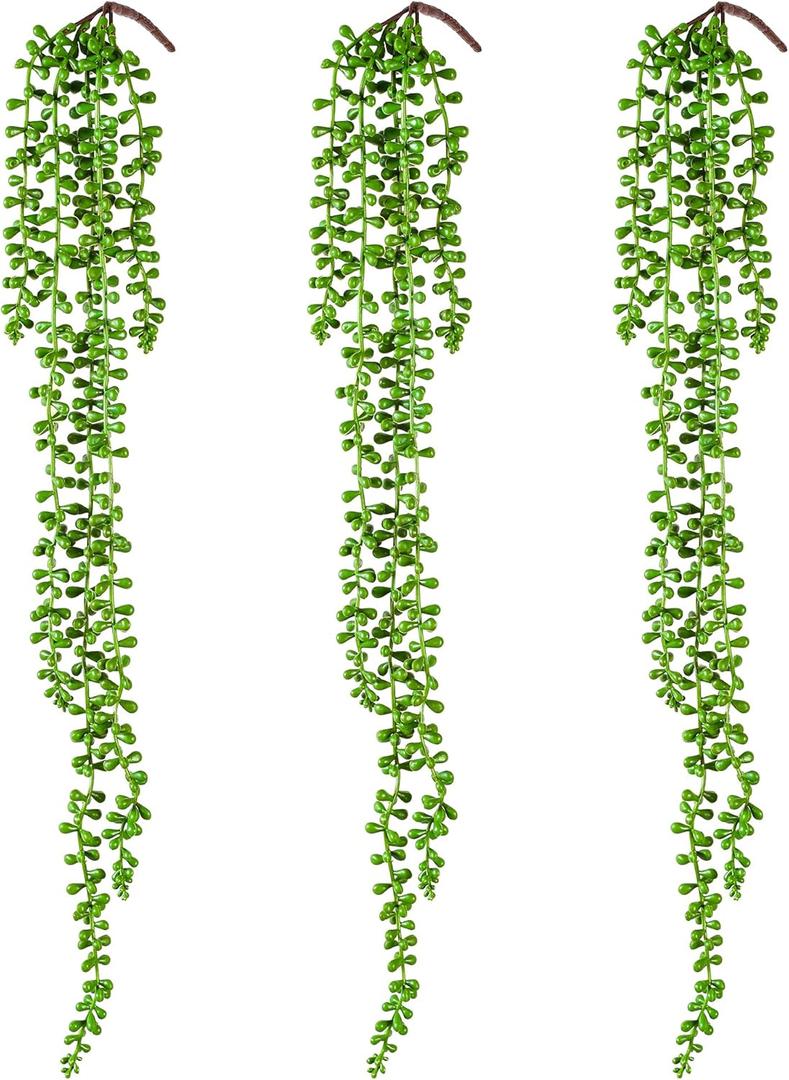 3PCS Artificial Succulents Hanging Plants,27.5 Inch Fake String of Pearls Greenery Plants 5 Branches for Fall Home Garden Office Party Balcony Wall Indoor Outdoor Autumn Decoration