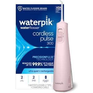 Waterpik Cordless Pulse Rechargeable Portable Water Flosser for Teeth, Gums, Braces Care and Travel with 2 Flossing Tips, Waterproof for Shower Use, ADA Accepted, WF-20 Pink