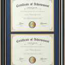 ELSKER&HOME Double Diploma Frame Wood-Made for Certificates&Document for Two 8.5x11 Inch with Mat and 13.5x20 Inch Without Mat for Documents Certificates (Double Mat, Navy Mat with Golden Rim), 2x with mat