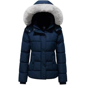 KVE Women's Hooded Warm Winter Coat Quilted Thicken Puffer Jacket with Removable Fur Hood in Plus Size) (5X, Navy)