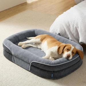 Bedsure Orthopedic Dog Beds Large Sized Dog - 360 Oval Bolster Large Dogs Bed for Senior Dogs with Waterproof Washable Cover, Big Comfort Pet Sofa Couch with Ultra-Soft Fleece, Grey, 35"