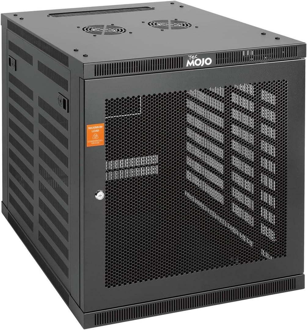 Tecmojo 12U Wall Mount Rack Cabinet, Heavy-Duty 176 Lbs High Load Capacity, 19 Enclosed Server Network Rack with 2 Colling Fans, Mesh Door, 23.6 Deep  Elite Collection