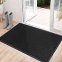 Mibao Front Door Mat, Heavy Duty Durable Welcome Mat for Outdoor Indoor, Dirt Trapper Waterproof Super Absorbent Door Mat for Entryway Outside Patio Porch, 61.5" x 36", Black