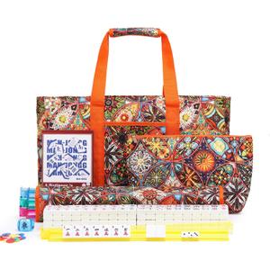 American Mahjong Tile Set with Orange Printed Carrying Bag, 166 Premium White Tiles, 4 All-in-One Color Racks/Pushers, Mah Jongg Sets, Complete Mahjong Game Set for Travel