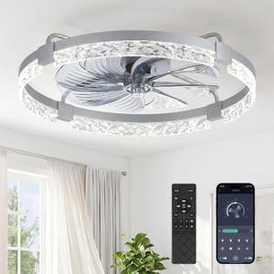 ZMISHIBO 24 Inch Ceiling Fans with Lights, Flush Mount Remote & App Control