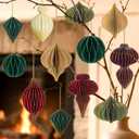 24Pcs Christmas Paper Honeycomb Ornaments for Tree, 3D Glitter Edge Paper Honeycomb Lanterns Foldable Neutral Hanging Decorations for Xmas Tree New Year Holiday Party Home Decor, Red Green Beige (Colorful)