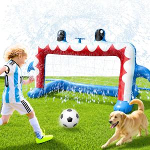 Intoypad Water Sprinkler Soccer Toys, Inflatable Shark Soccer Goal with a Soccer Ball for Backyard Pool Outdoor Play, Summer Water Games Outside Yard Pool Gifts Toys for Boys Girls Kids Ages 3-8