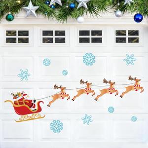 Whaline Merry Christmas Garage Decoration Magnet Stickers Santa Sleigh Garage Door Decals Snowflake Reindeer Magnet Refrigerator Stickers for Christmas Party Home Car Garage Door Decoration, 14Pcs