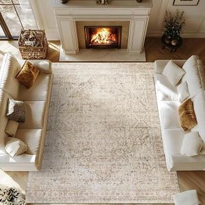 Large Area Rugs 8x10 Neutral Washable Beige Tan Rug for Bedroom
Light Brown and Cream Geometric Patterned, Vintage Farmhouse Style, Low Pile Soft, Non Slip Rubber Backing, for Living Room