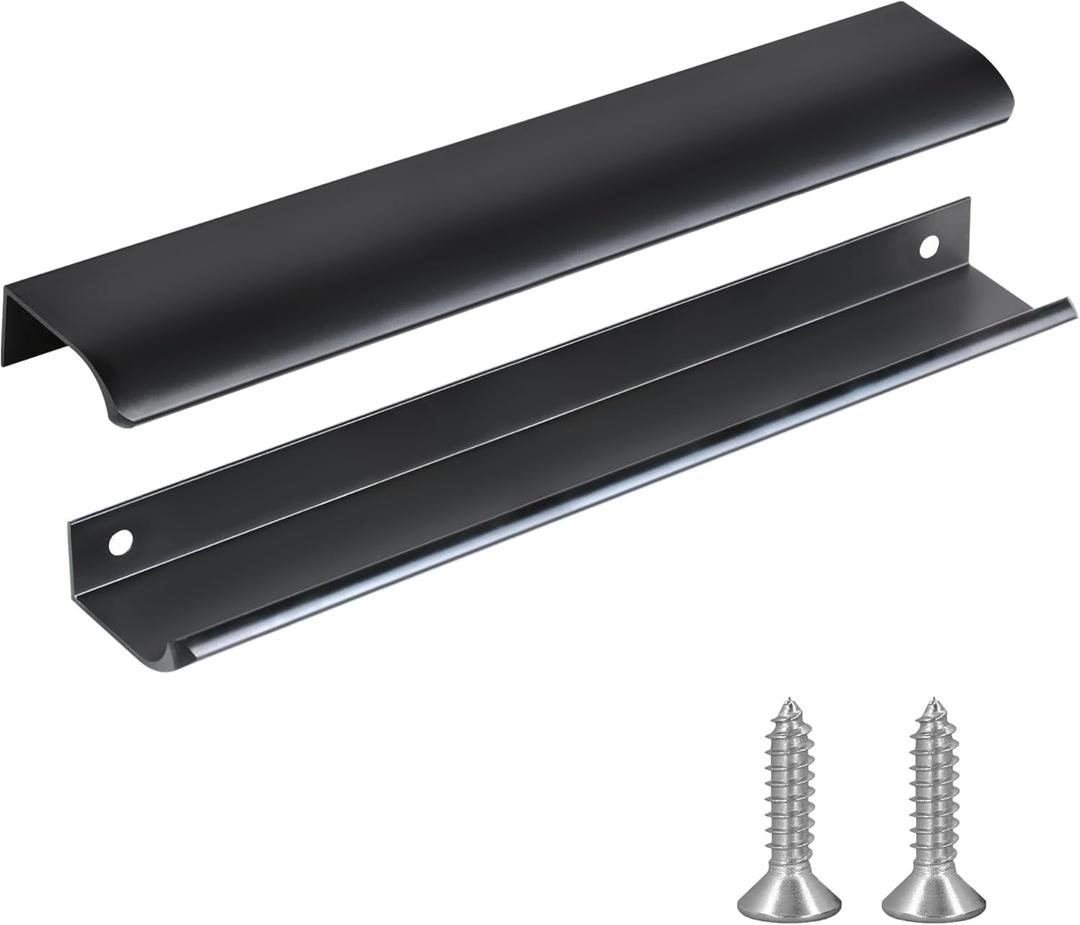 JOOJA 10 Pack Modern Style Finger Edge Pull Furniture DrawerHandles Hidden Cabinet Kitchen Drawer Handles Knobs, 300mm (Black)