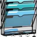 5 Tier Wall File Organizer - Hanging File Organizer with 5 Hooks, Mail Holder Wall Mounted for Papers, Folders, Magazines, Bills, Office&School Organization, Black
