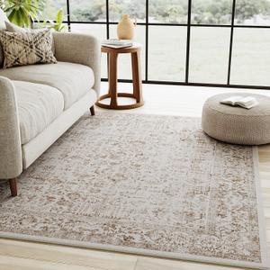 Light Brown Area Rug 3x5 Office Entryway Rug Machine Washable Kitchen Vintage Distressed Non Slip Carpet Indoor Retro Floral Accent Throw Door Mat for Bathroom Bedroom Dining Living Room
