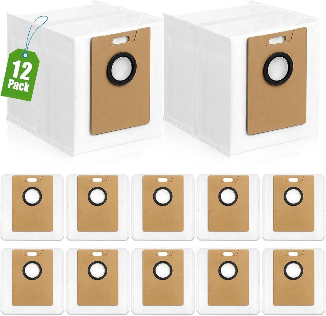KGC 12 Pack Replacement Dust Bags for Tapo RV30 Max Plus /RV20 Max Plus, 3L Capacity Heavy Duty Bags, Robot Vacuum Bags Compatible With Canister & Upright Vacuum Cleaners, Spare Parts Accessories