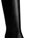 Women's Knee High Boots Block Metal Heel Square Toe Side Zipper Soft PU Leather Classic Fashion Dress Long Boots (Black)