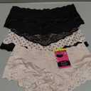Maidenform Cheeky, Lace Hipster Panties, Sexy Underwear for Women, 3-Pack, Black/Sandshell Dot Print/Sandshell, Medium