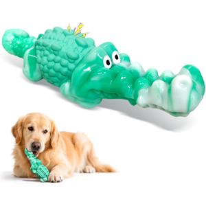 Dog Chew Toys for Aggressive Chewers - Indestructible Squeaky Crocodile Dog Toy for Small/Medium/Large Breeds, Best Tough Chew Toys for Teeth Cleaning and Anxiety Reduction, Boredom or Stress Relief