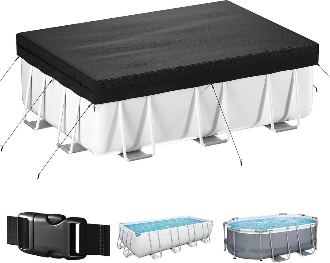 10x16 FT Rectangular Pool Cover, Solar Pool Cover for Above Ground Pool, Swimming Pool Cover Including Buckle, Drawstring and Ground Nails for Rectangular or Oval Pools