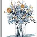 Navy Blue Flowers Canvas Wall Art Bedroom Wall Decor Minimalistic Bouquet Canvas Pictures Blossom Watercolor Artwork for Living Room Bathroom Home Office Decoration Indigo Floral Canvas Prints 12 x 16 (Abstract Blue Botanical)