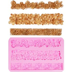 Rose Molds for Chocolate, Lace Silicone Flowers for Wedding Cake Decoration, Four Leaf with Leaves for Pie Cupcake Toppers Furniture Texture Soap Sugarcraft