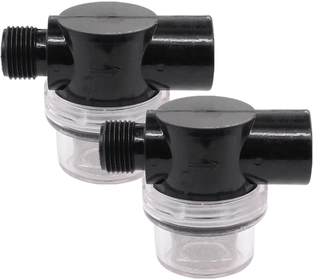 Twist-On Pipe Water Pump Strainer,RV Water Pump Filter Compatible With Shurflo Or Wfco,1/2" Npsm Inlet/Outlet With 80 Mesh Stainless Steel Filter Screen For RV Marine Replacement 2 Pack (Black)