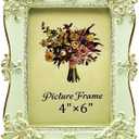 Vintage Picture Frame 4x6 Inch, Elegant Antique Photo Frames with Glass Front, Retro Carving, Tabletop & Wall Hanging, Photo Display, Gift Ideas, Green