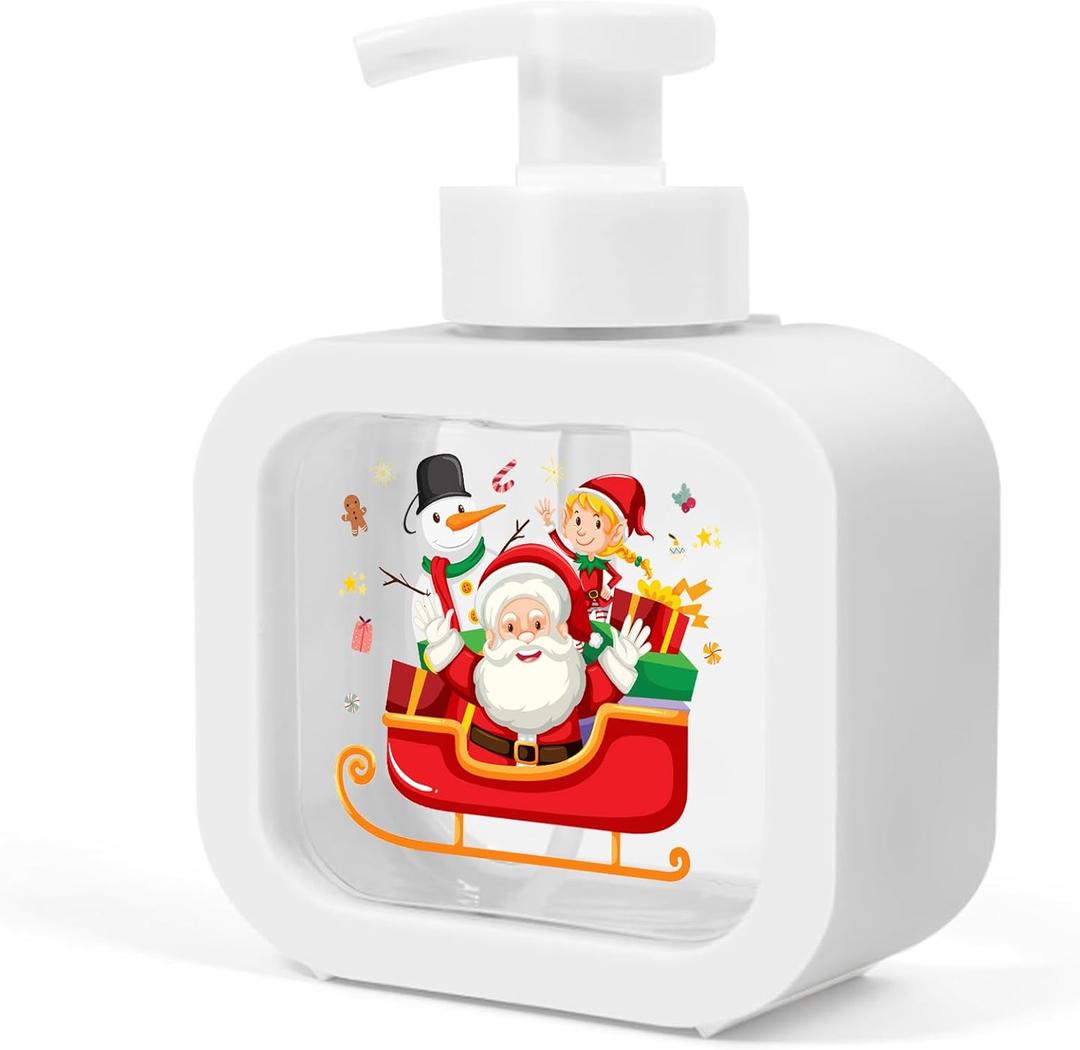 Santa Claus Christmas - Festive Design Foaming Soap Dispenser, Festive Gift for Buyers - Moisturizing Hand Soap Pump Bottle, Cute Soap Dispenser for Kitchen Sink and Bathroom (White)