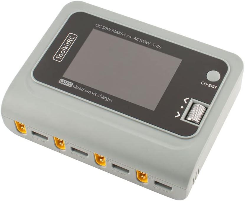 ToolkitRC Q4AC 4 x 50W 5A 1-4S Lipo AC 100W DC Smart Lithium Battery Balance Charger US Plug 4 Port DC Smart Discharger