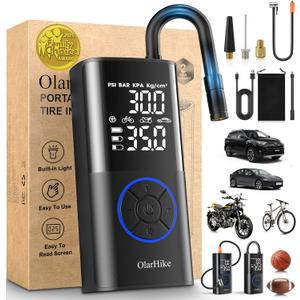 OlarHike Tire Inflator Portable Air Compressor, Smart Dual Hose System, 160PSI Auto Air Pump for Car Tires, Bike,Bicycle, Motorcycles,Electric Pump with LED Light & Digital Pressure Gauge (Blue)