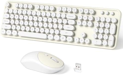 Dilter Wireless Keyboard and Mouse Combo, 104 Keys Full-Sized Typewriter Keyboards,  Receiver Plug and Play, for Windows, PC, Laptop, Desktop (Cremy White)