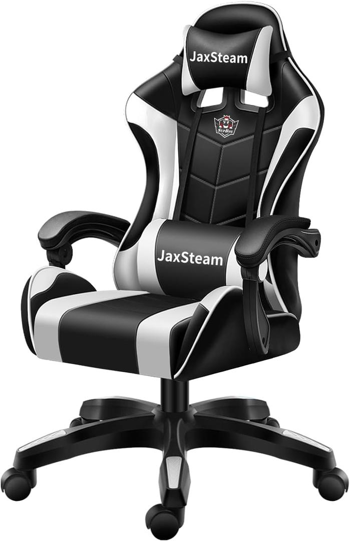 JaxSteam Gaming Chair Video Gaming Computer Chair Ergonomic Office Chair Desk Chair with Lumbar Support Flip Up Arms Adjustable Height Swivel PU