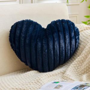 XVTRU Heart Pillows Heart Decorative Pillow Soft Fluffy Heart Shaped Navy Throw Pillows with Faux Rabbit Fur Aesthetic Room Decor Cute Pillow for Valentines Mother's Day (Large-19.6"x15.7")